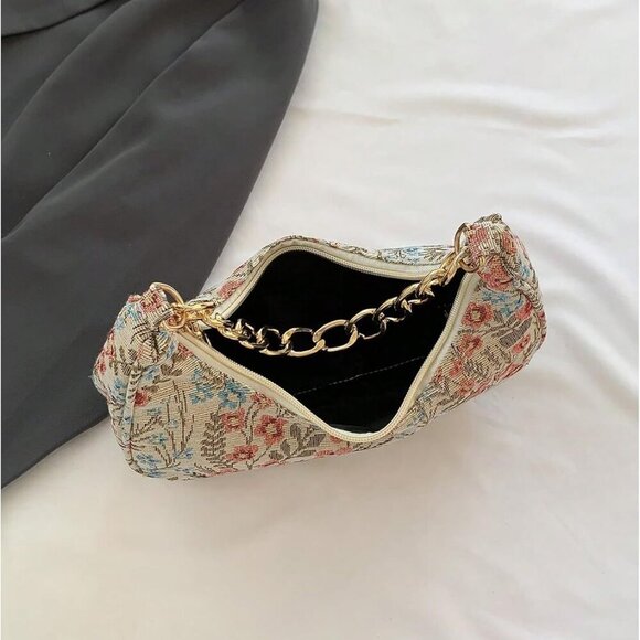 Elegant Floral Beaded Hobo Purse with Metal Chain Handle | Multicolor Delight - Picture 3 of 6